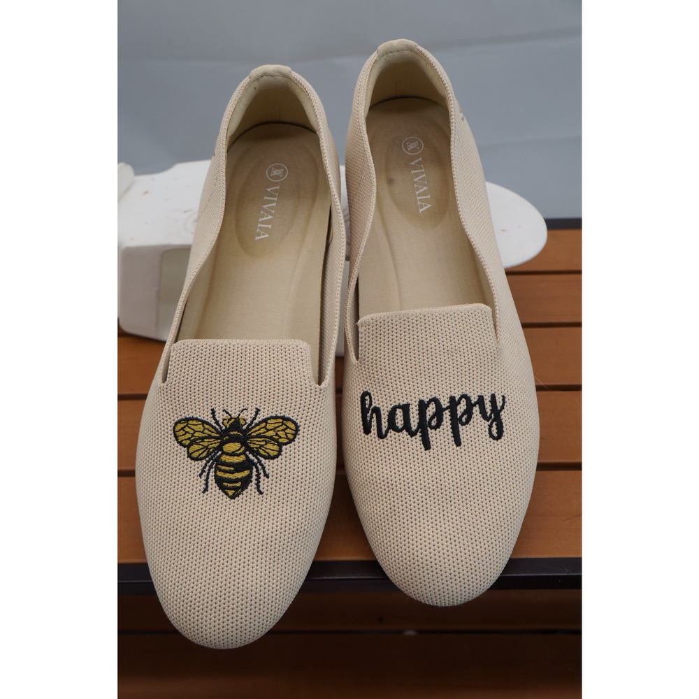 Vivaia, Round-Toe Embroidered Loafers (Audrey) - cream ivory-bee happy. Sz 39.5 - Picture 2 of 11